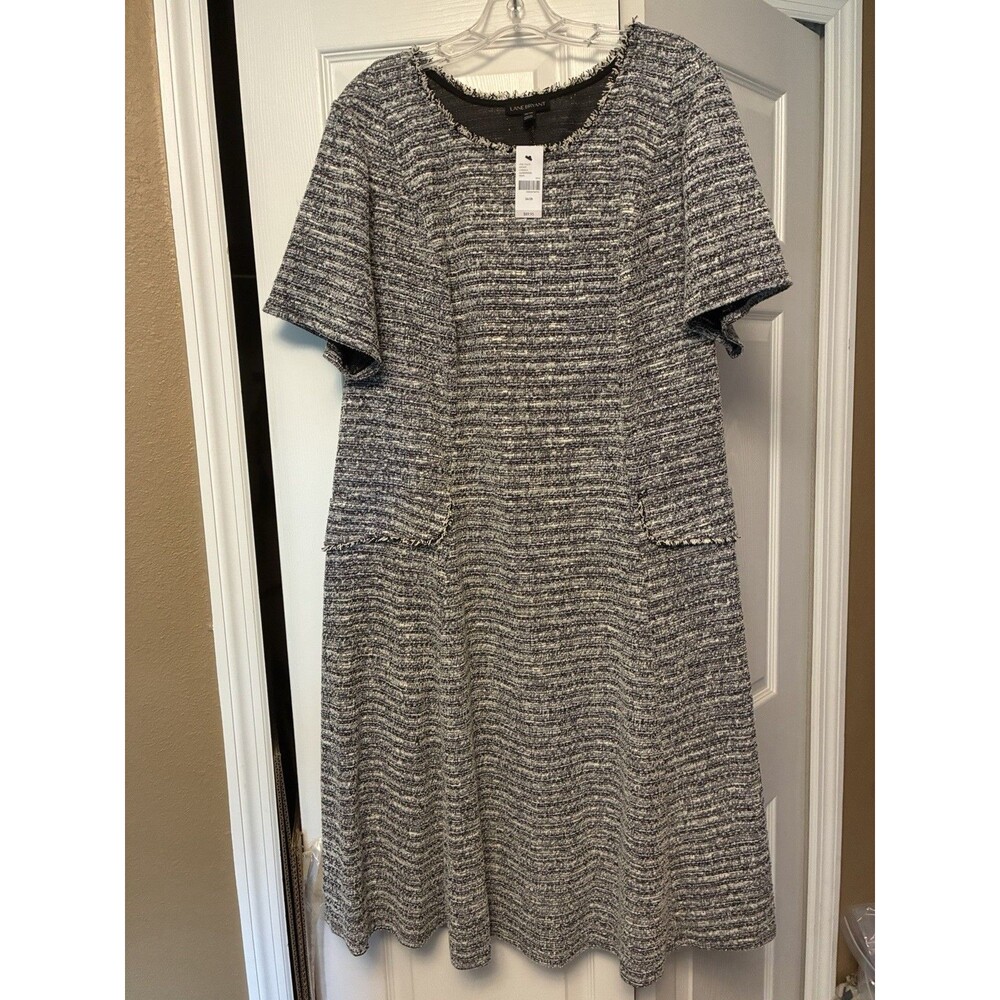 Lane Bryant Dress NWT Size 26/28 Black White Boucle Flare Short Sleeve